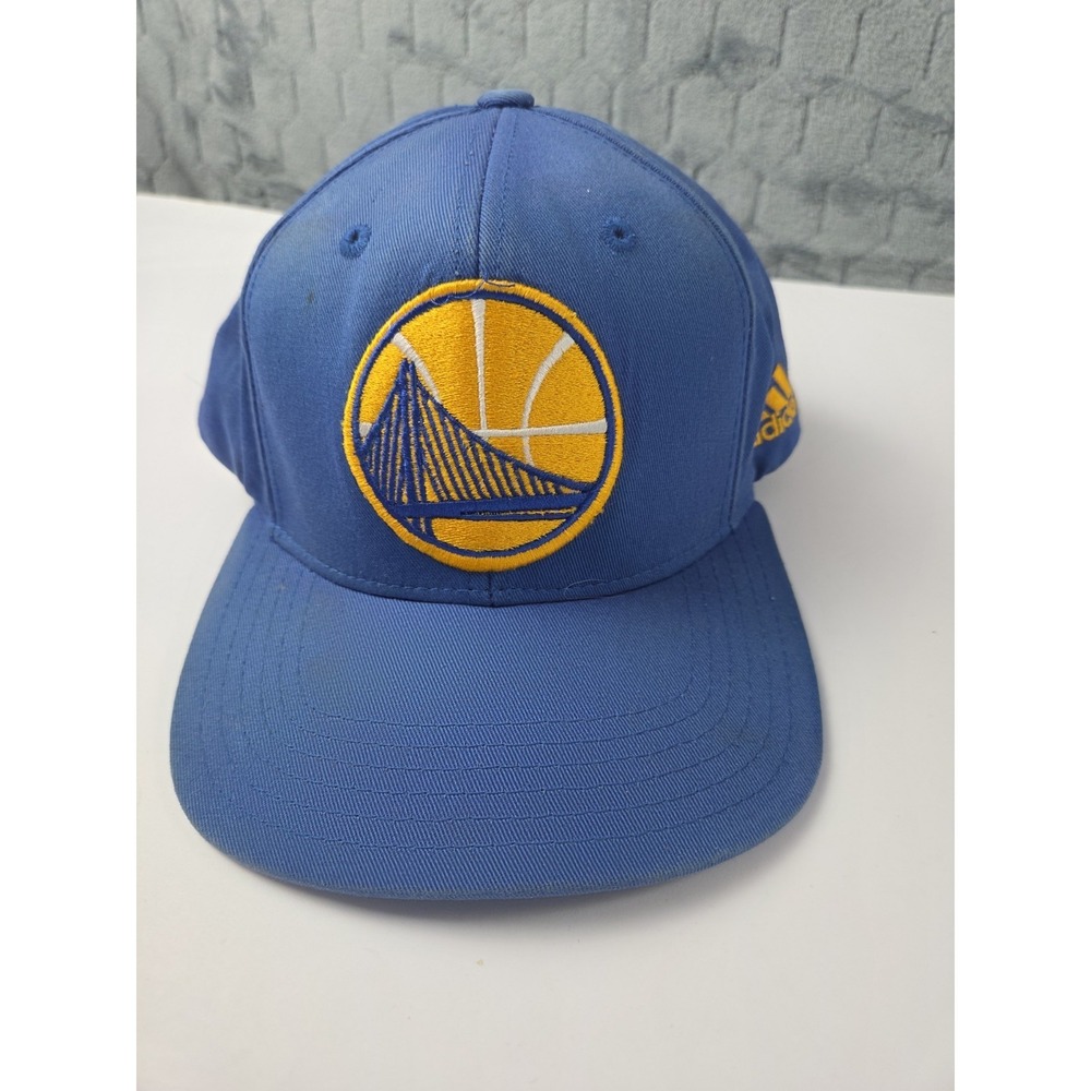 Distressed Golden State Warriors NBA Blue Gold Adidas Snapback Hat